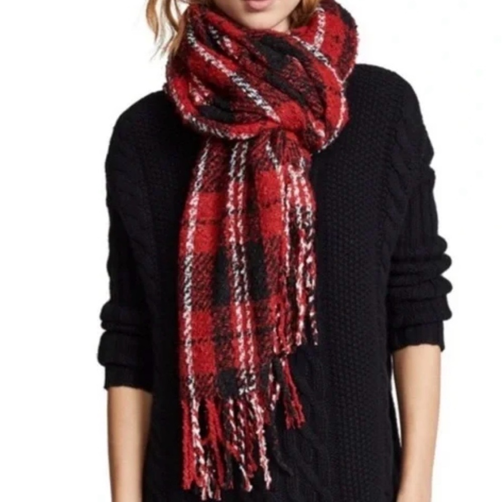 Free People Red and Black Checkered Scarf